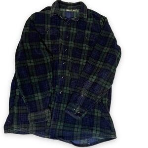 LL Bean Fleece Button Down Shirt Men’s Sz L Tall Long Sleeve Green Plaid Shacket